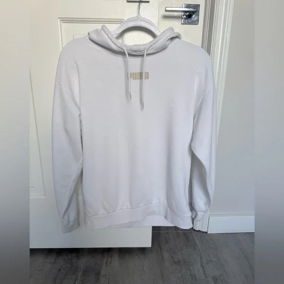 Puma Womens White Logo Hoodie Sweatshirt Casual Comfort Size XS - Picture 3 of 13